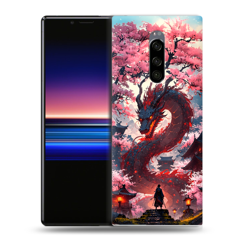 Пластиковый чехол на Sony Xperia 1 с принтом Дракон Японский Пластиковый чехол на Sony Xperia 1 с принтом Дракон Японский