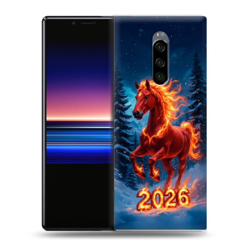 Силиконовый чехол на Sony Xperia 1 с принтом Новый год коня Силиконовый чехол на Sony Xperia 1 с принтом Новый год коня