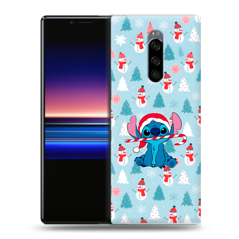 Пластиковый чехол на Sony Xperia 1 с принтом Стич Новый год Пластиковый чехол на Sony Xperia 1 с принтом Стич Новый год