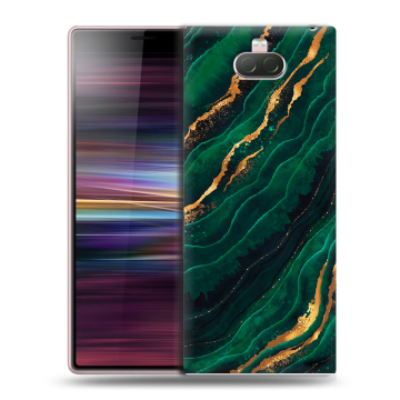 Силиконовый чехол на Sony Xperia 10 с принтом Мрамор зеленое золото Силиконовый чехол на Sony Xperia 10 с принтом Мрамор зеленое золото