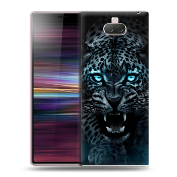 Силиконовый чехол на Sony Xperia 10 с принтом Темный леопард Силиконовый чехол на Sony Xperia 10 с принтом Темный леопард