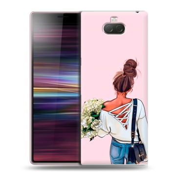 Силиконовый чехол на Sony Xperia 10 с принтом Девушка и букет Силиконовый чехол на Sony Xperia 10 с принтом Девушка и букет