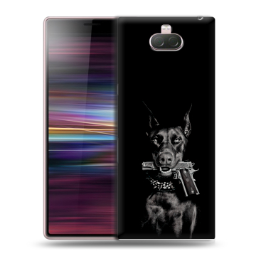 Силиконовый чехол на Sony Xperia 10 с принтом Доберман и пистолет Силиконовый чехол на Sony Xperia 10 с принтом Доберман и пистолет