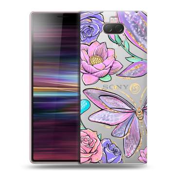 Силиконовый чехол на Sony Xperia 10 с принтом Бабочки и цветы Силиконовый чехол на Sony Xperia 10 с принтом Бабочки и цветы