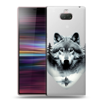 Силиконовый чехол на Sony Xperia 10 с принтом Волк в лесу Силиконовый чехол на Sony Xperia 10 с принтом Волк в лесу