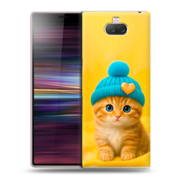 Силиконовый чехол на Sony Xperia 10 с принтом Котенок в шапке Силиконовый чехол на Sony Xperia 10 с принтом Котенок в шапке