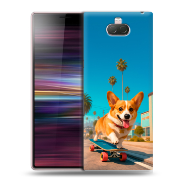 Силиконовый чехол на Sony Xperia 10 с принтом Корги на скейте Силиконовый чехол на Sony Xperia 10 с принтом Корги на скейте