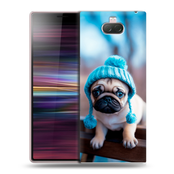Силиконовый чехол на Sony Xperia 10 с принтом Мопс в шапке Силиконовый чехол на Sony Xperia 10 с принтом Мопс в шапке
