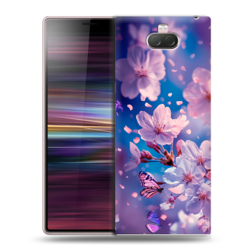 Силиконовый чехол на Sony Xperia 10 с принтом цветы бабочки