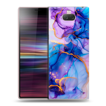 Силиконовый чехол на Sony Xperia 10 с принтом синий мрамор