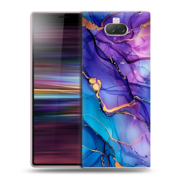 Силиконовый чехол на Sony Xperia 10 с принтом синий мрамор