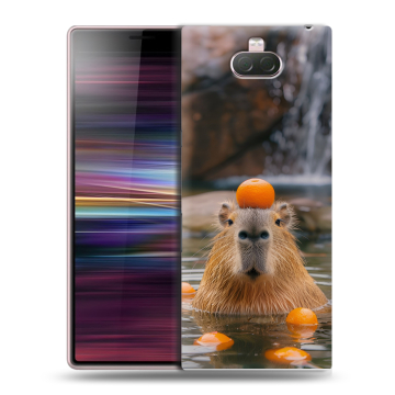 Силиконовый чехол на Sony Xperia 10 с принтом Капибара с апельсином Силиконовый чехол на Sony Xperia 10 с принтом Капибара с апельсином