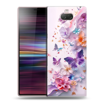 Силиконовый чехол на Sony Xperia 10 с принтом цветы бабочки Силиконовый чехол на Sony Xperia 10 с принтом цветы бабочки
