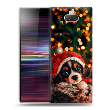 Силиконовый чехол на Sony Xperia 10 с принтом Новый год елка щенок Силиконовый чехол на Sony Xperia 10 с принтом Новый год елка щенок