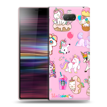 Силиконовый чехол на Sony Xperia 10 с принтом розовые единороги Силиконовый чехол на Sony Xperia 10 с принтом розовые единороги