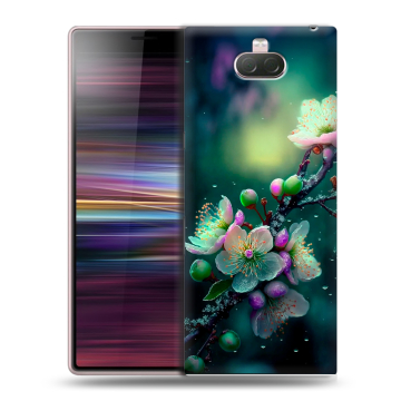 Силиконовый чехол на Sony Xperia 10 с принтом Цветы и мрамор Силиконовый чехол на Sony Xperia 10 с принтом Цветы и мрамор