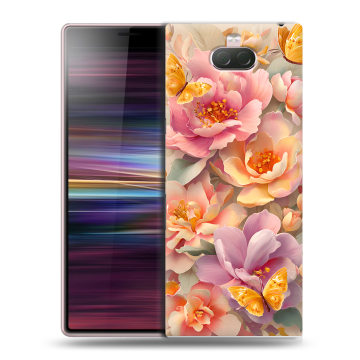 Силиконовый чехол на Sony Xperia 10 с принтом Цветы и бабочки