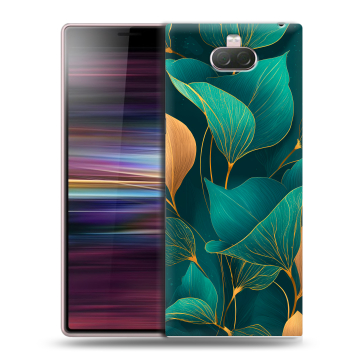 Силиконовый чехол на Sony Xperia 10 с принтом Листья и золото