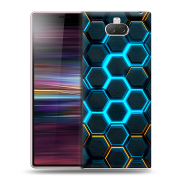 Силиконовый чехол на Sony Xperia 10 с принтом Неоновые соты