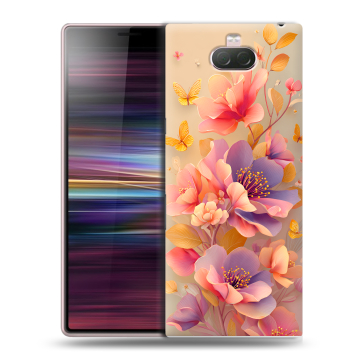 Силиконовый чехол на Sony Xperia 10 с принтом Цветы и бабочки Силиконовый чехол на Sony Xperia 10 с принтом Цветы и бабочки