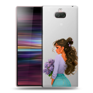 Силиконовый чехол на Sony Xperia 10 с принтом девушка цветы Силиконовый чехол на Sony Xperia 10 с принтом девушка цветы