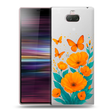 Силиконовый чехол на Sony Xperia 10 с принтом цветы бабочки Силиконовый чехол на Sony Xperia 10 с принтом цветы бабочки