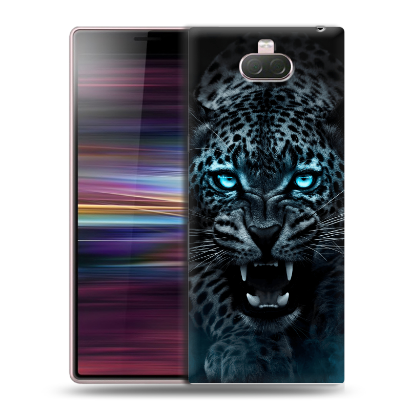 Силиконовый чехол на Sony Xperia 10 с принтом Темный леопард Силиконовый чехол на Sony Xperia 10 с принтом Темный леопард