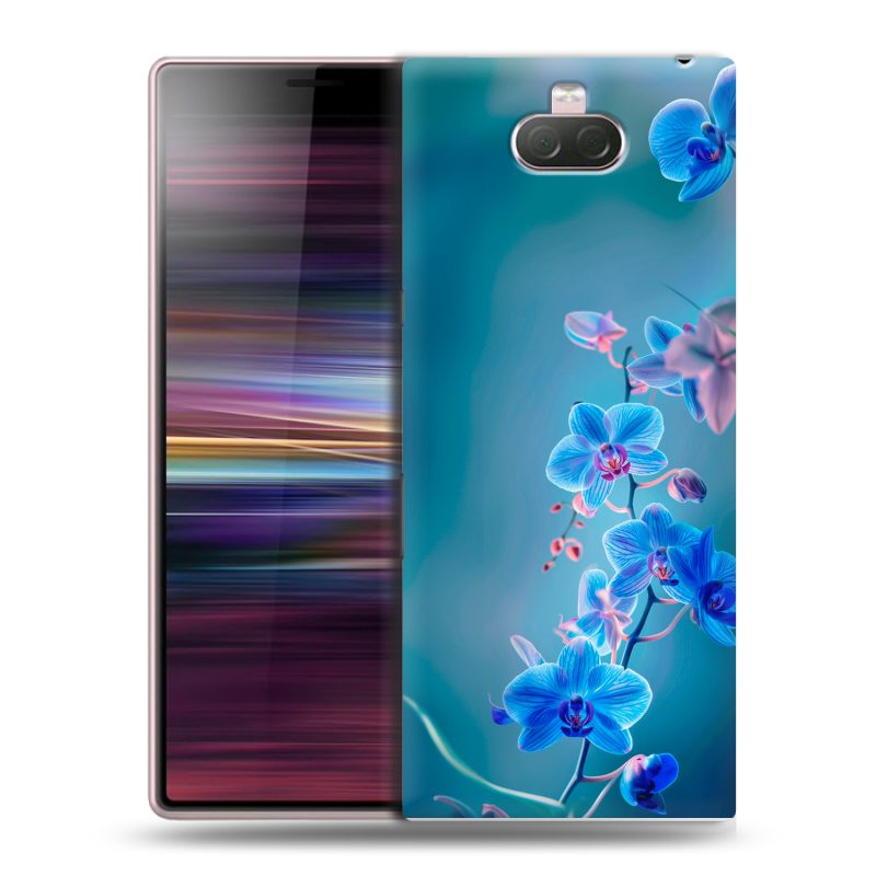 Силиконовый чехол на Sony Xperia 10 с принтом Голубые цветы Силиконовый чехол на Sony Xperia 10 с принтом Голубые цветы