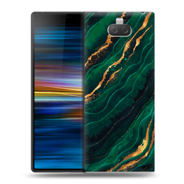 Пластиковый чехол на Sony Xperia 10 Plus с принтом Мрамор зеленое золото Пластиковый чехол на Sony Xperia 10 Plus с принтом Мрамор зеленое золото