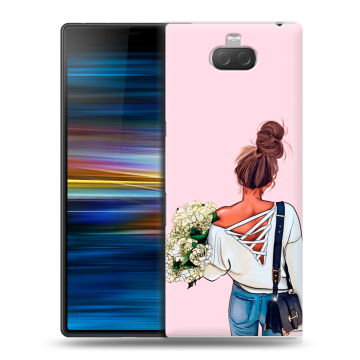 Пластиковый чехол на Sony Xperia 10 Plus с принтом Девушка и букет Пластиковый чехол на Sony Xperia 10 Plus с принтом Девушка и букет