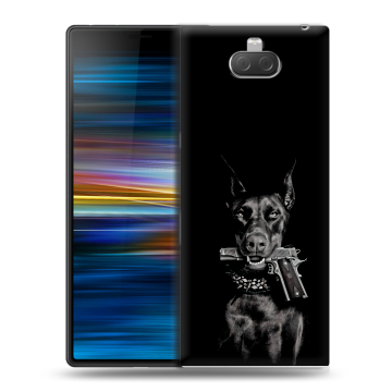 Пластиковый чехол на Sony Xperia 10 Plus с принтом Доберман и пистолет