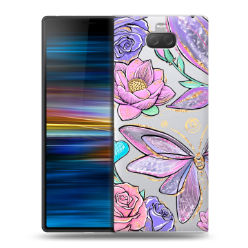 Пластиковый чехол на Sony Xperia 10 Plus с принтом Бабочки и цветы