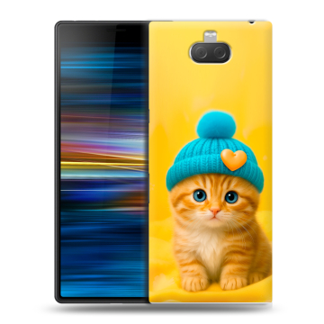 Пластиковый чехол на Sony Xperia 10 Plus с принтом Котенок в шапке