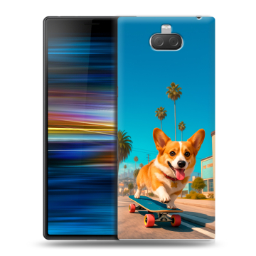 Пластиковый чехол на Sony Xperia 10 Plus с принтом Корги на скейте Пластиковый чехол на Sony Xperia 10 Plus с принтом Корги на скейте