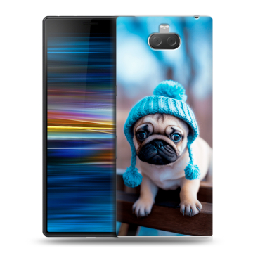 Пластиковый чехол на Sony Xperia 10 Plus с принтом Мопс в шапке