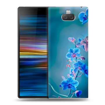 Пластиковый чехол на Sony Xperia 10 Plus с принтом Голубые цветы Пластиковый чехол на Sony Xperia 10 Plus с принтом Голубые цветы