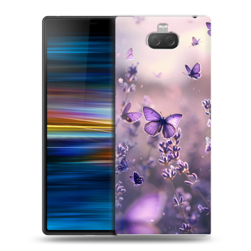Пластиковый чехол на Sony Xperia 10 Plus с принтом бабочки и лаванда Пластиковый чехол на Sony Xperia 10 Plus с принтом бабочки и лаванда