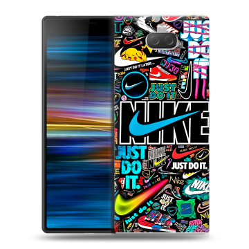 Пластиковый чехол на Sony Xperia 10 Plus с принтом найк nike черный