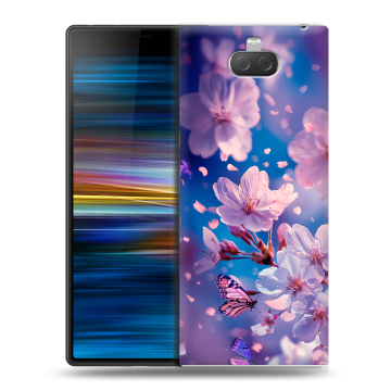 Пластиковый чехол на Sony Xperia 10 Plus с принтом цветы бабочки