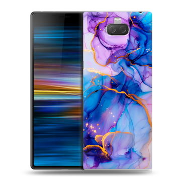Пластиковый чехол на Sony Xperia 10 Plus с принтом синий мрамор Пластиковый чехол на Sony Xperia 10 Plus с принтом синий мрамор