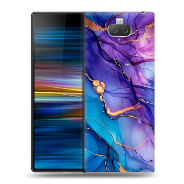 Пластиковый чехол на Sony Xperia 10 Plus с принтом синий мрамор