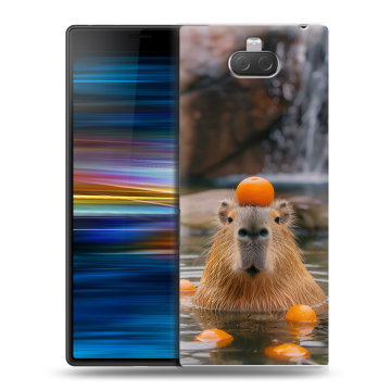 Пластиковый чехол на Sony Xperia 10 Plus с принтом Капибара с апельсином