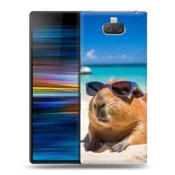Пластиковый чехол на Sony Xperia 10 Plus с принтом Капибара Пластиковый чехол на Sony Xperia 10 Plus с принтом Капибара