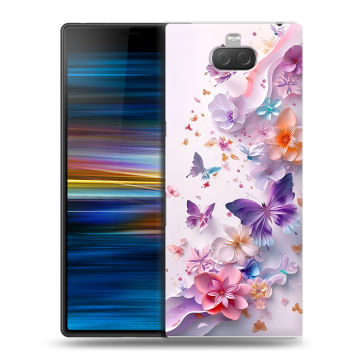 Пластиковый чехол на Sony Xperia 10 Plus с принтом цветы бабочки