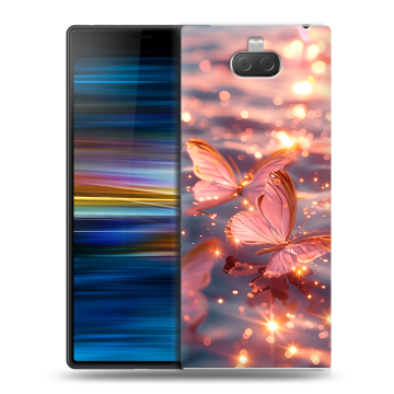 Пластиковый чехол на Sony Xperia 10 Plus с принтом бабочки розовые Пластиковый чехол на Sony Xperia 10 Plus с принтом бабочки розовые