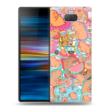 Пластиковый чехол на Sony Xperia 10 Plus с принтом капибары
