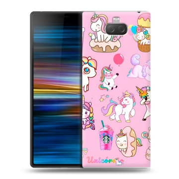 Пластиковый чехол на Sony Xperia 10 Plus с принтом розовые единороги Пластиковый чехол на Sony Xperia 10 Plus с принтом розовые единороги
