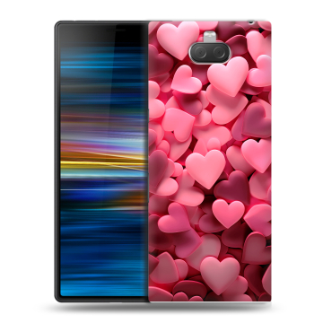 Пластиковый чехол на Sony Xperia 10 Plus с принтом розовые сердечки