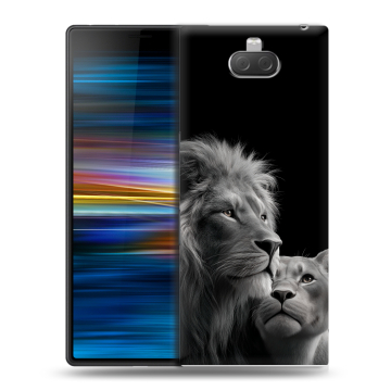 Пластиковый чехол на Sony Xperia 10 Plus с принтом Лев кошки Пластиковый чехол на Sony Xperia 10 Plus с принтом Лев кошки