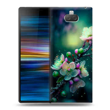 Пластиковый чехол на Sony Xperia 10 Plus с принтом Цветы и мрамор